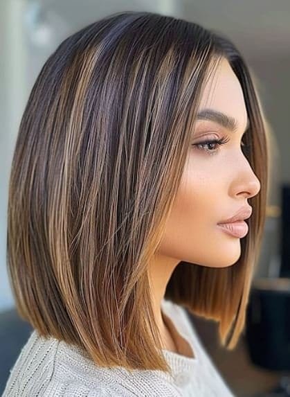 Glatt Braune Haare Mit Blonden Strähnen