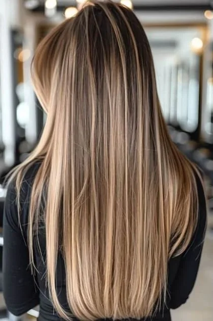 Glatt Braune Haare Mit Blonden Strähnen