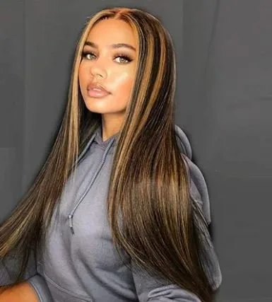 Glatt Braune Haare Mit Blonden Strähnen